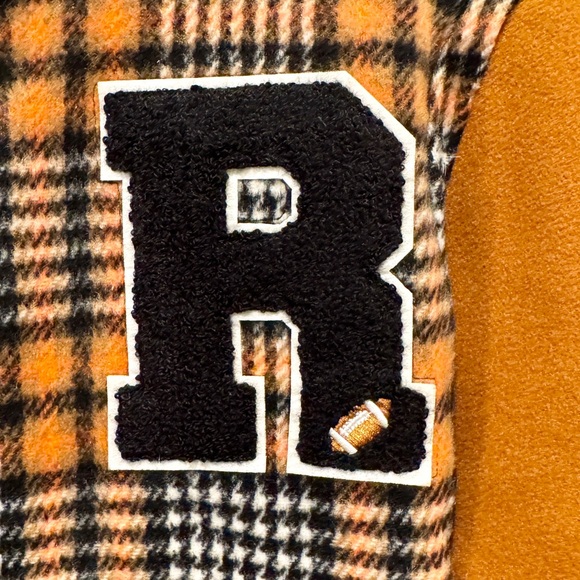 Forever 21 Kid’s Plaid Brown and Black Varsity Jacket with Embroidery NWT - Picture 2 of 7